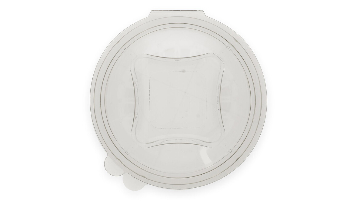 Klappbox, 600 ml, Ø 175 mm, 85 mm, RPET, transparent, mit anhängendem Deckel, Verive, A-Nr.: 80434 - 02