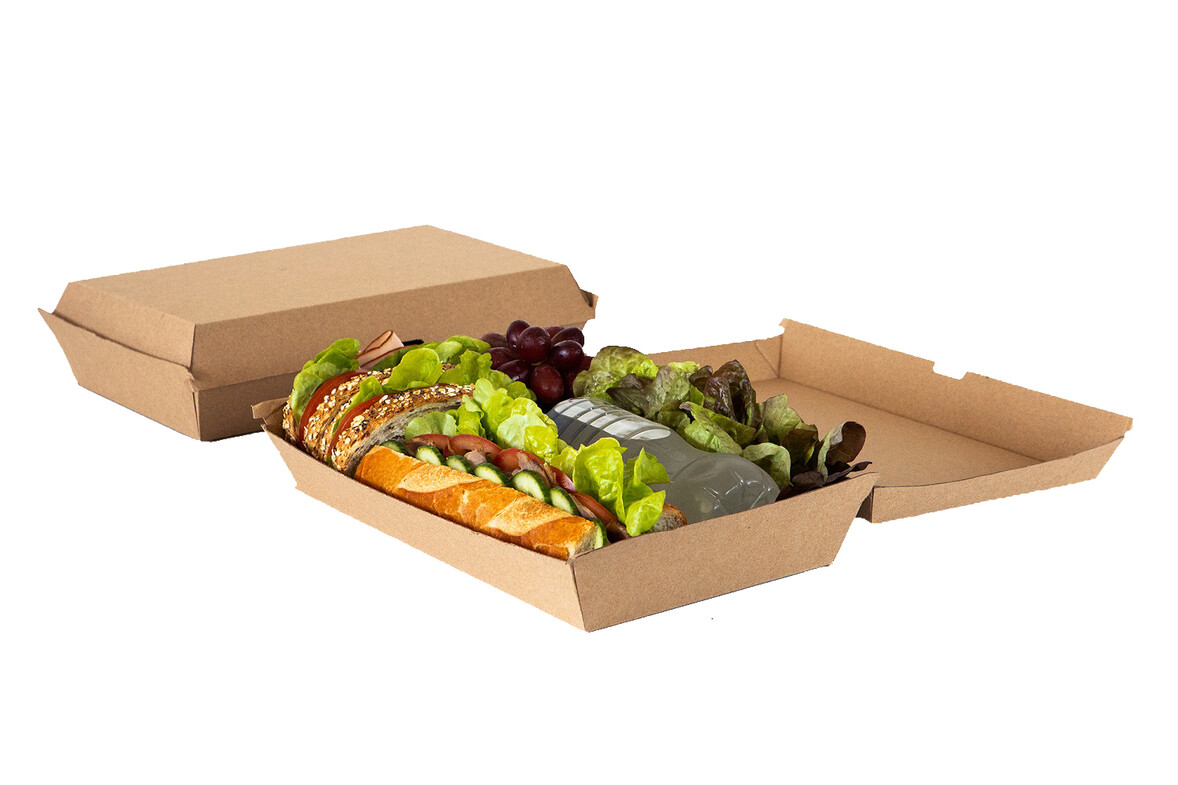 Klappbox, 290 x 170 x 85 mm, Kraftpapier, natur, mit anhängendem Deckel, A-Nr.: 11344 - 03