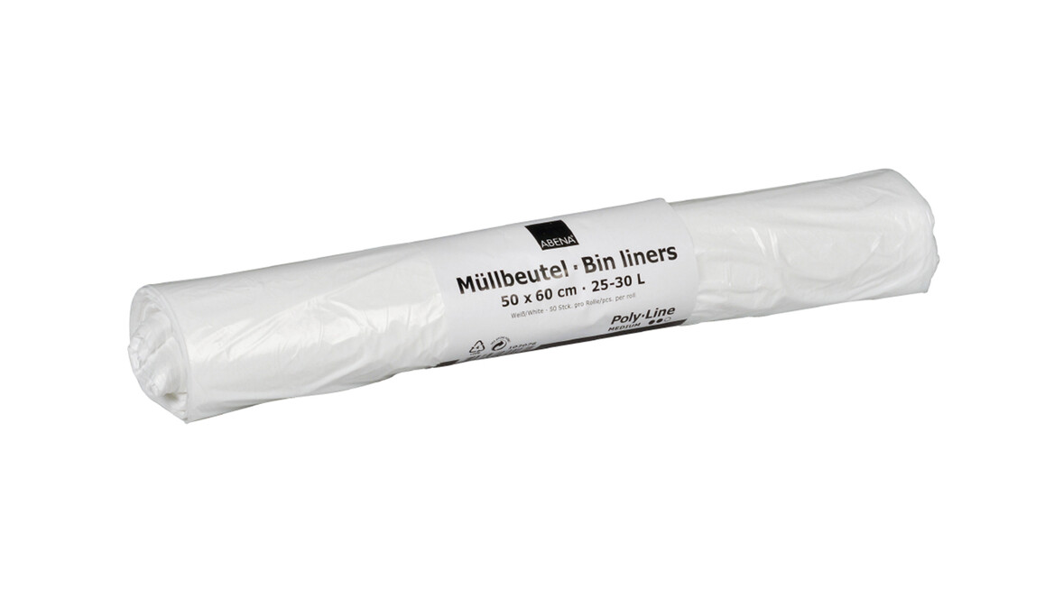 Müllsack, 30 Liter, LDPE, 12,5 my, 500 x 600 mm, transparent-weiß, 50 Stk./Rolle, A-Nr.: 14732 - 01