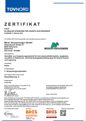 Meier Verpackungen, Zertifikat BRC Global Standard for Agents &amp; Brokers (Deutsch)