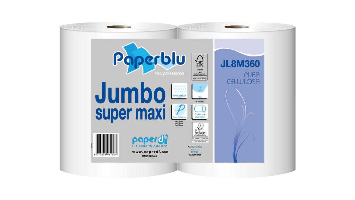 Toilettenpapier Jumbo Super Maxi, T1, 2-lagig, weiß, Zellstoff, 6 Rollen/Sack, A-Nr.: 15999 - 01