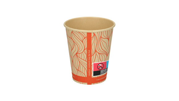 Coffee to go Becher, 200 ml, Ø 80 mm, 91 mm, Bambuspapier/wasserbasierte Beschichtung, braun, Motiv: orange - waves, FSC zertifiziert, VERIVE, A-Nr.: 14004 - 02