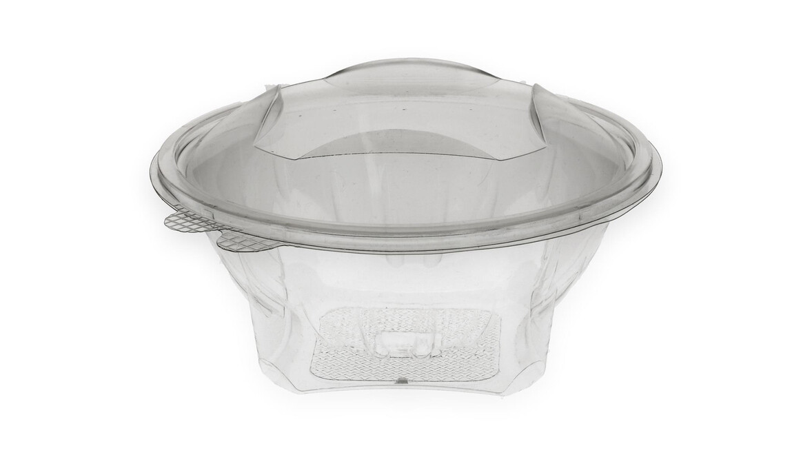 Klappbox, 750 ml, Ø 175 mm, 95 mm, RPET, transparent, mit anhängendem Deckel, Verive, A-Nr.: 80435 - 01