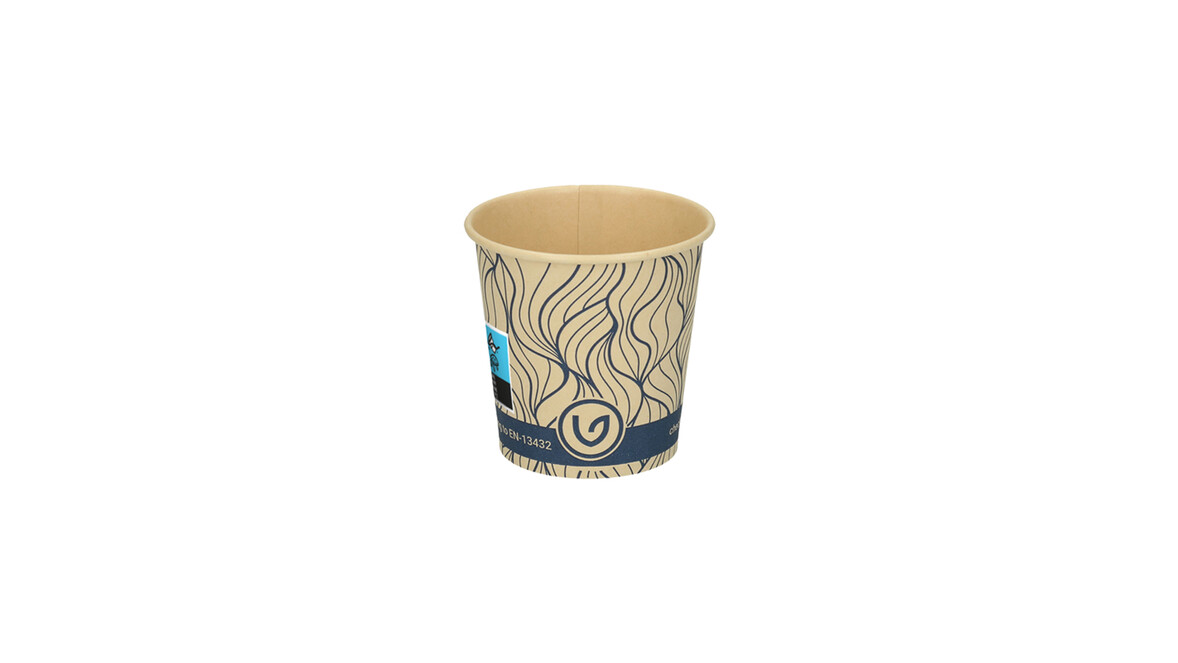 Coffee to go Becher, 100 ml, Ø 62 mm, 60 mm, Bambuspapier/wasserbasierte Beschichtung, braun, Motiv: blue - waves, FSC zertifiziert, VERIVE, A-Nr.: 13996 - 01