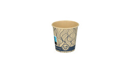 Coffee to go Becher, 100 ml, Ø 62 mm, 60 mm, Bambuspapier/wasserbasierte Beschichtung, braun, Motiv: blue - waves, FSC zertifiziert, VERIVE, A-Nr.: 13996 - 01