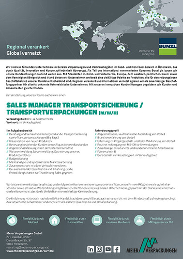 Sales Manager Transportverpackungen und Transportsicherung, Außendienst in Südösterreich und Ostösterreich