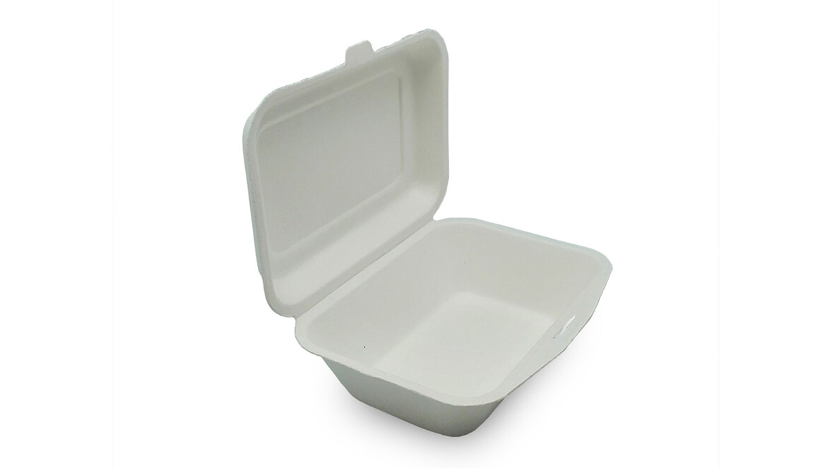 Menübox to go, 500 ml, Bagasse, 191 x 135,9 x 58,7 mm, weiß, ungeteilt, mit anhängendem Deckel, VERIVE, A-Nr.: 16860 - 01