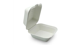 Menübox to go, 550 ml, Bagasse, 152,9 x 147 x 44,2 mm, weiß, ungeteilt, mit anhängendem Deckel, VERIVE, A-Nr.: 16861 - 01