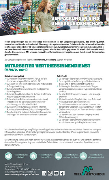 Stelleninserat Vertriebsinnendienst