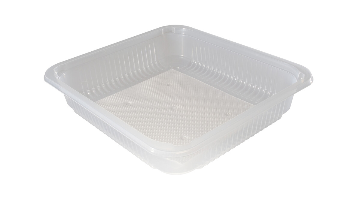 Siegelschale MAP/S, 2.285 ml, L 227 mm x B 178 mm x H 80 mm, rechteckig, PP, 740 my, transparent, im Box, mit Rippen, gewichtsreduziert, inkl. Saugeinlage ES 4000 weiß, A-Nr.: 12869 - 01