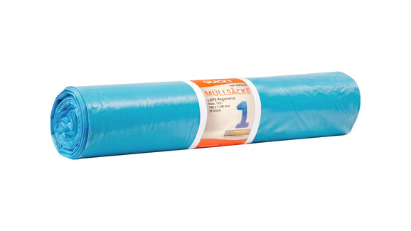 Müllsack, 120 Liter, LDPE, 43 my, 700 x 1.100 mm, blau, 25 Stk./Rolle, A-Nr.: 60051 Müllsack, 120 Liter, LDPE, 43 my, 700 x 1.100 mm, blau, 25 Stk./Rolle, A-Nr.: 60051 - 01