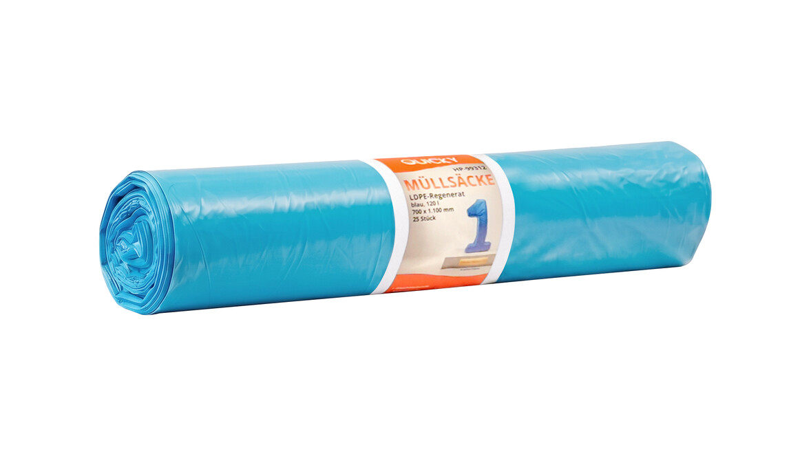 Müllsack, 120 Liter, LDPE, 43 my, 700 x 1.100 mm, blau, 25 Stk./Rolle, A-Nr.: 60051 - 01