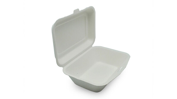 Menübox to go, 500 ml, Bagasse, 191 x 135,9 x 58,7 mm, weiß, ungeteilt, mit anhängendem Deckel, A-Nr.: 95127 - 01