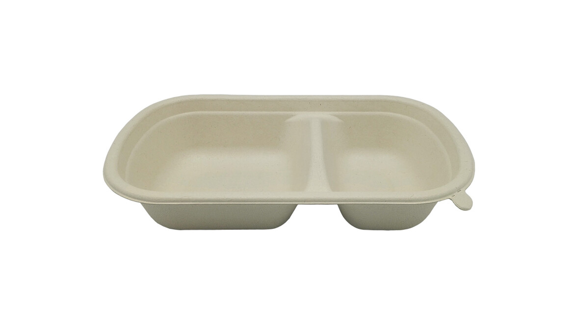 Menüschale to go, 750 ml, Bagasse, 229 x 134 x 44 mm, natur, 2-geteilt, A-Nr.: 95457 - 01