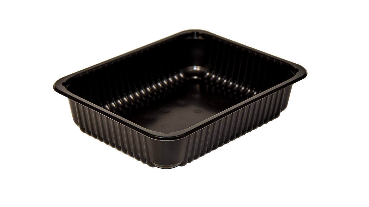 Siegelschale MAP, 448 ml, PP, 187 x 137 x 25 mm, schwarz, mit Rippen, ohne Saugeinlage, A-Nr.: 80112 - 01